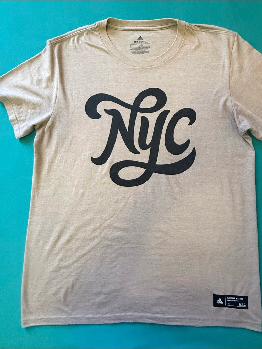 adidas Beige Short Sleeve T-Shirt with Black NYC Script